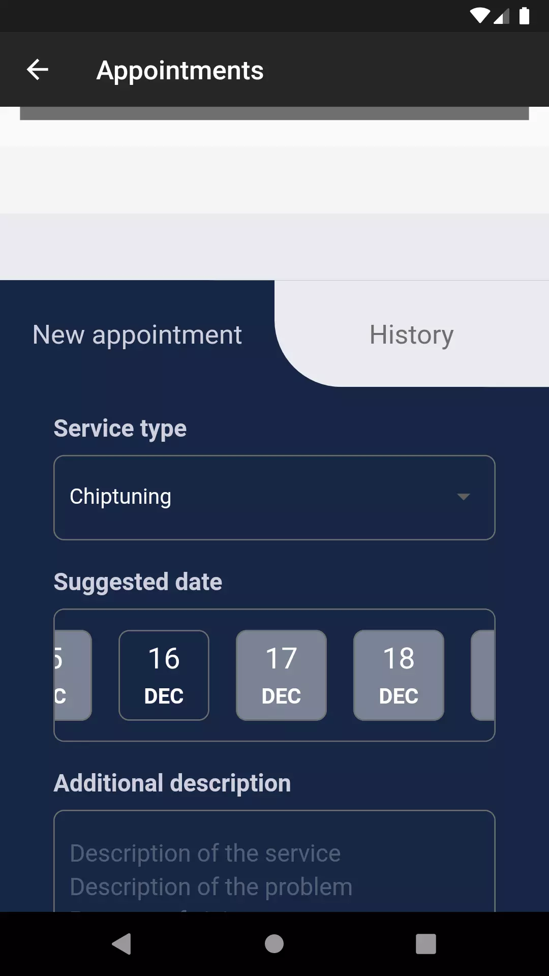 Bavaria Tuning screen aplikacji proces umawiania wizyty