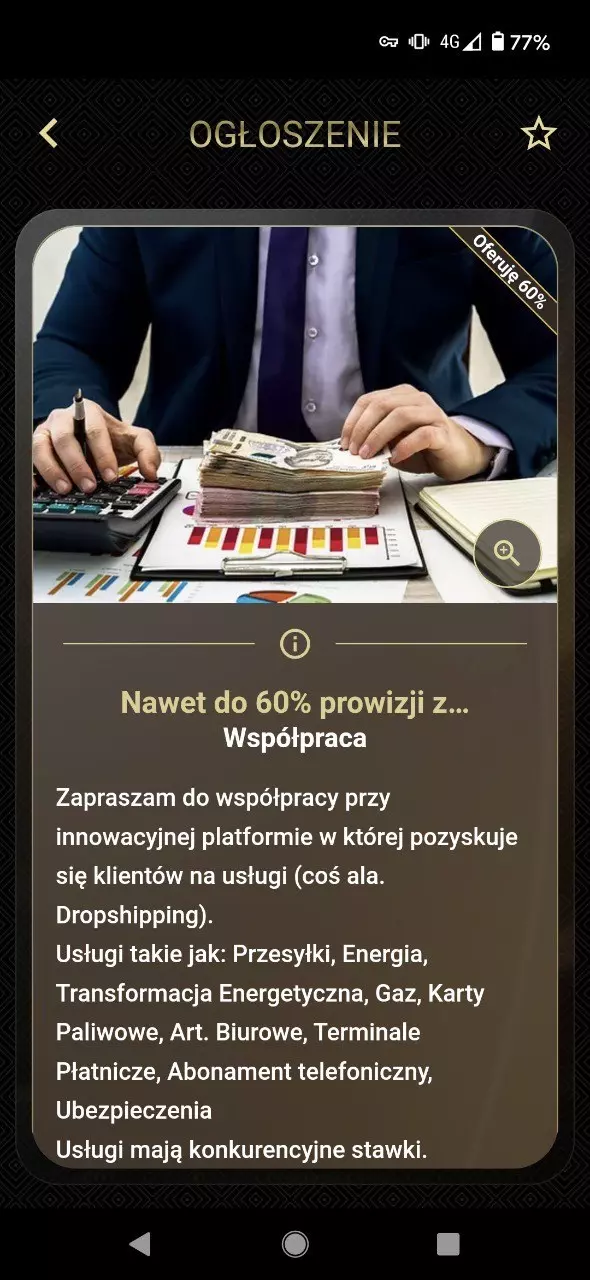 Biznes 3.0 screen aplikacji widok szczegółów ogłoszenia