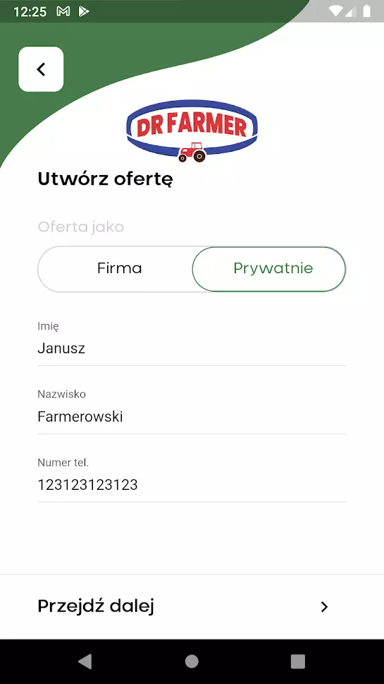 Dr Farmer screen aplikacji widok tworzenia nowego ogłoszenia