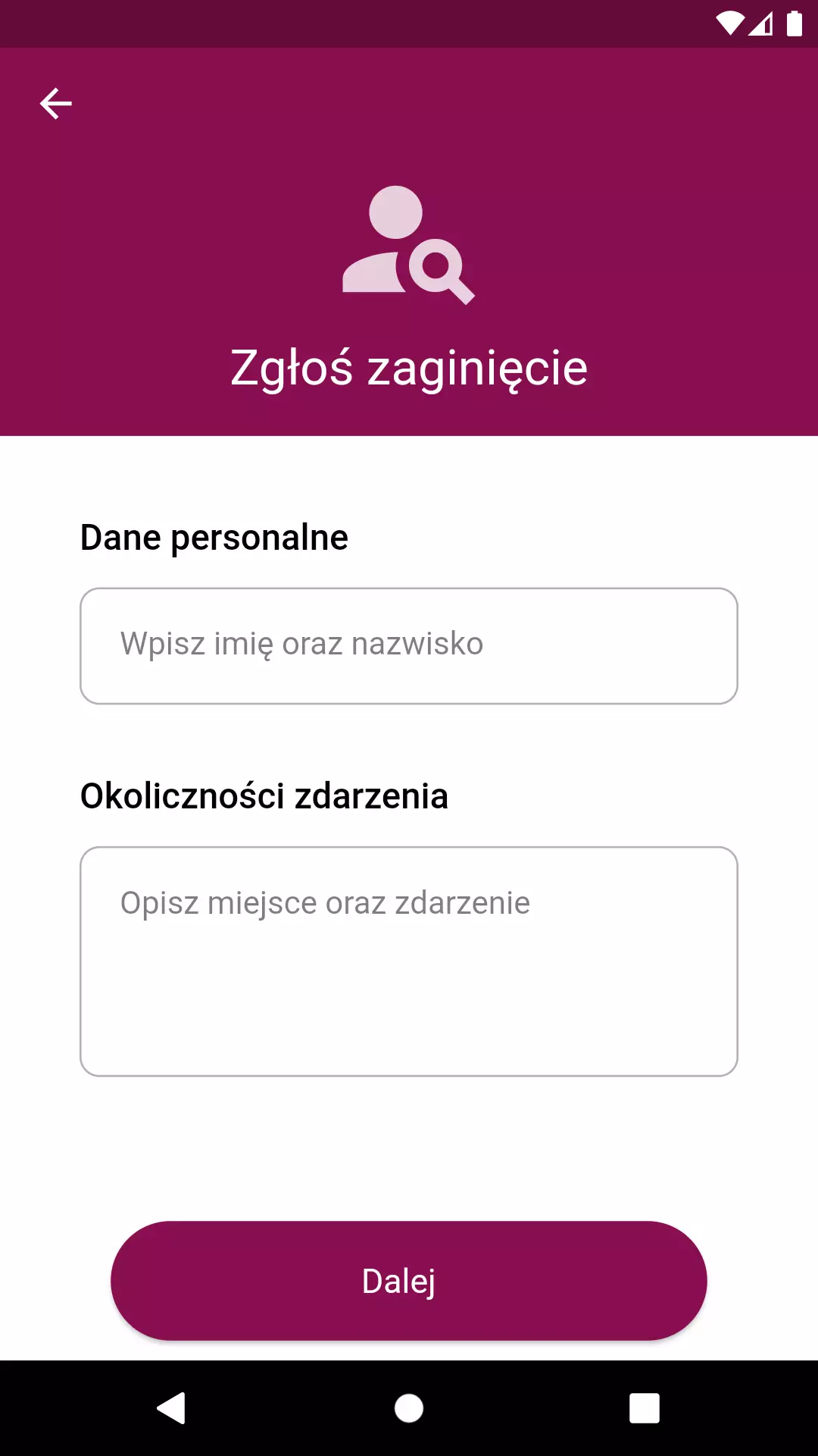 Na Pomoc screen aplikacji widok tworzenia nowej oferty pomocy