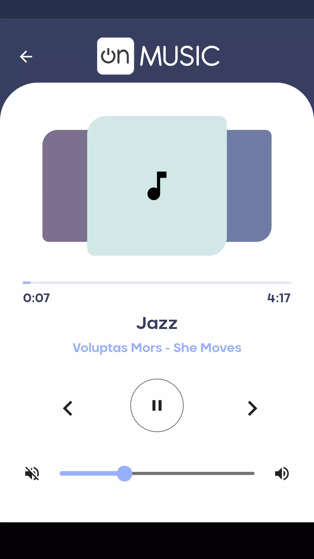 On Music Fm screen aplikacji widok odtwrzacza