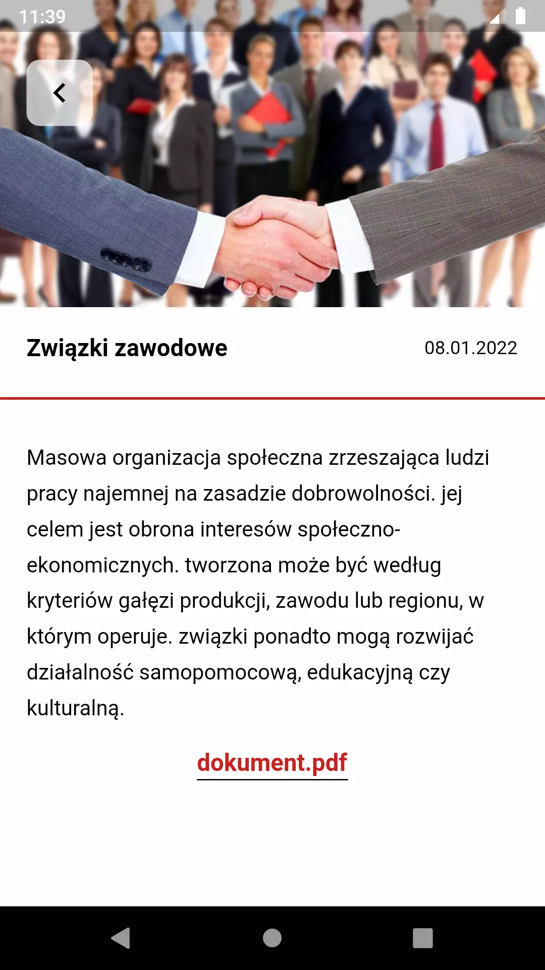 Scnhi screen aplikacji ekran szczegółów aktualności